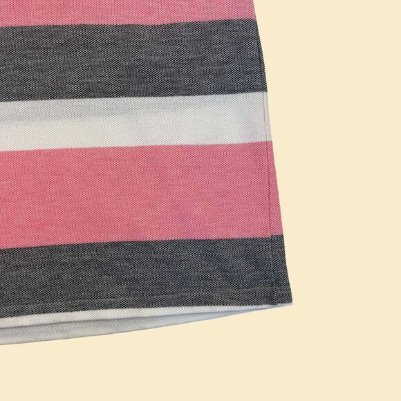 90s L pink polo shirt by Penguin Club, vintage pink & grey striped mens top - Picture 9 of 10